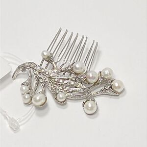 Homa Bridal Crystal and Pearl Silver Bridal Hair Comb Headpiece Hair Jewelry